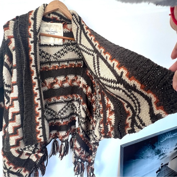 Abercrombie & Fitch Wool Blend Bohemian Aztec Print Open Hippie Cardigan Sz M/L - Picture 4 of 9